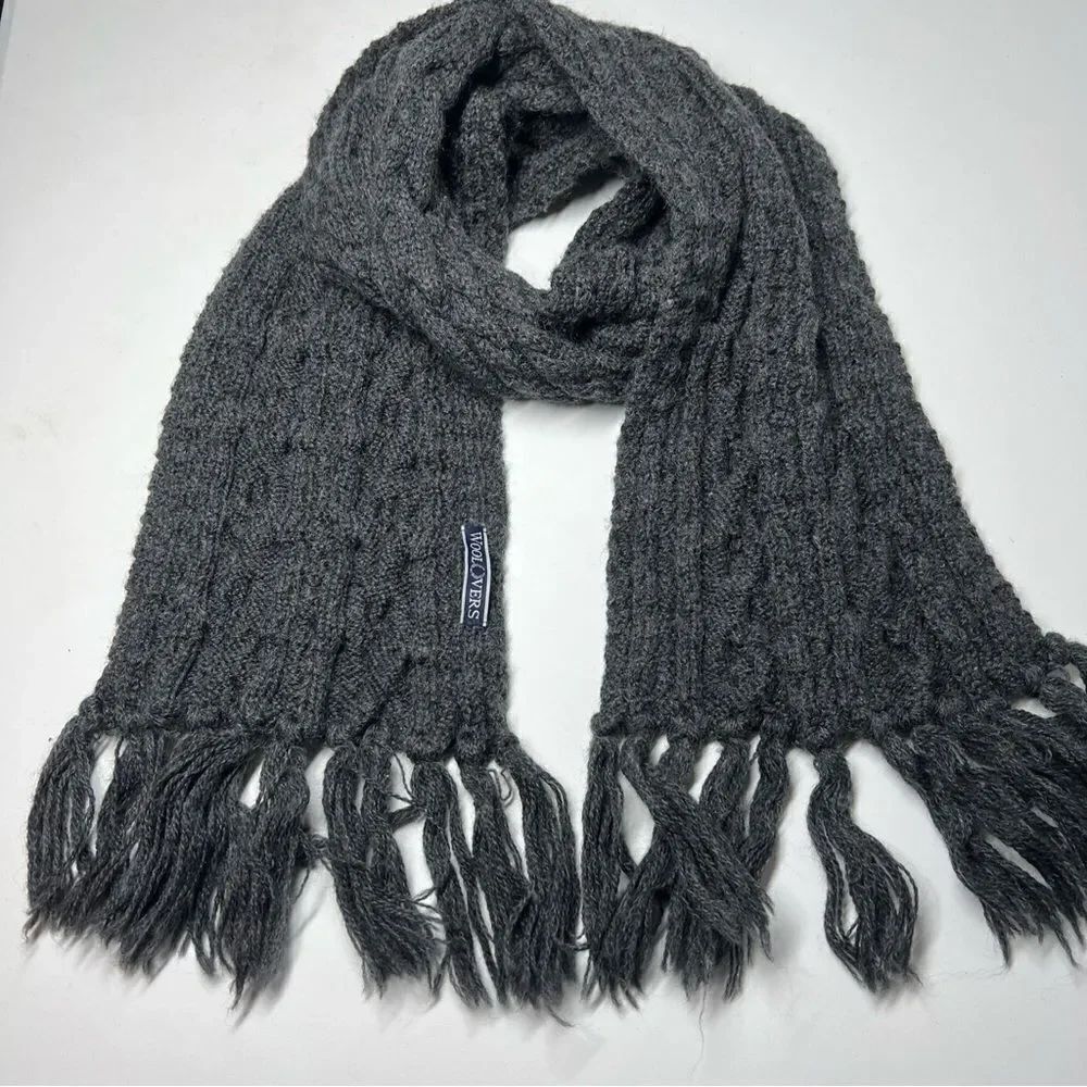 Wool Vers Gray Cable Knit Scarf 62” X 8” Wool